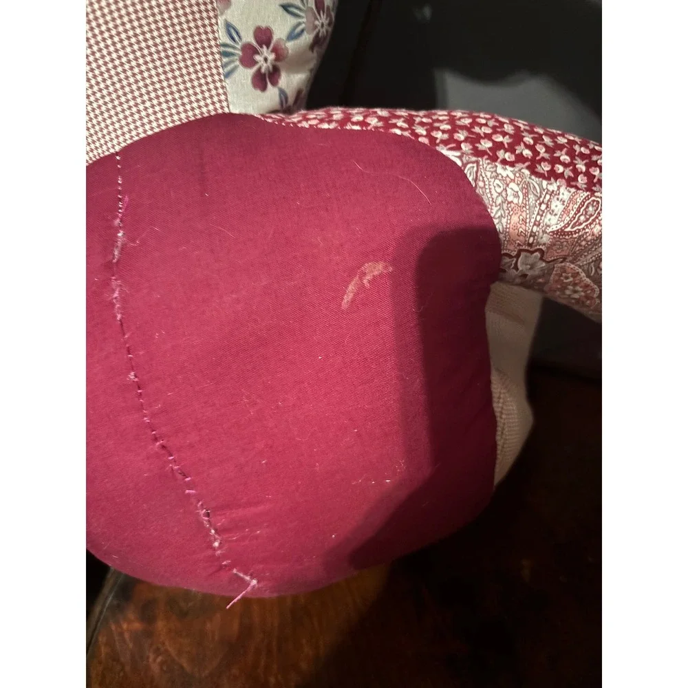 Vintage Handmade Patchwork Teddy Bear Burgundy Floral Paisley Gingham Plush 15
